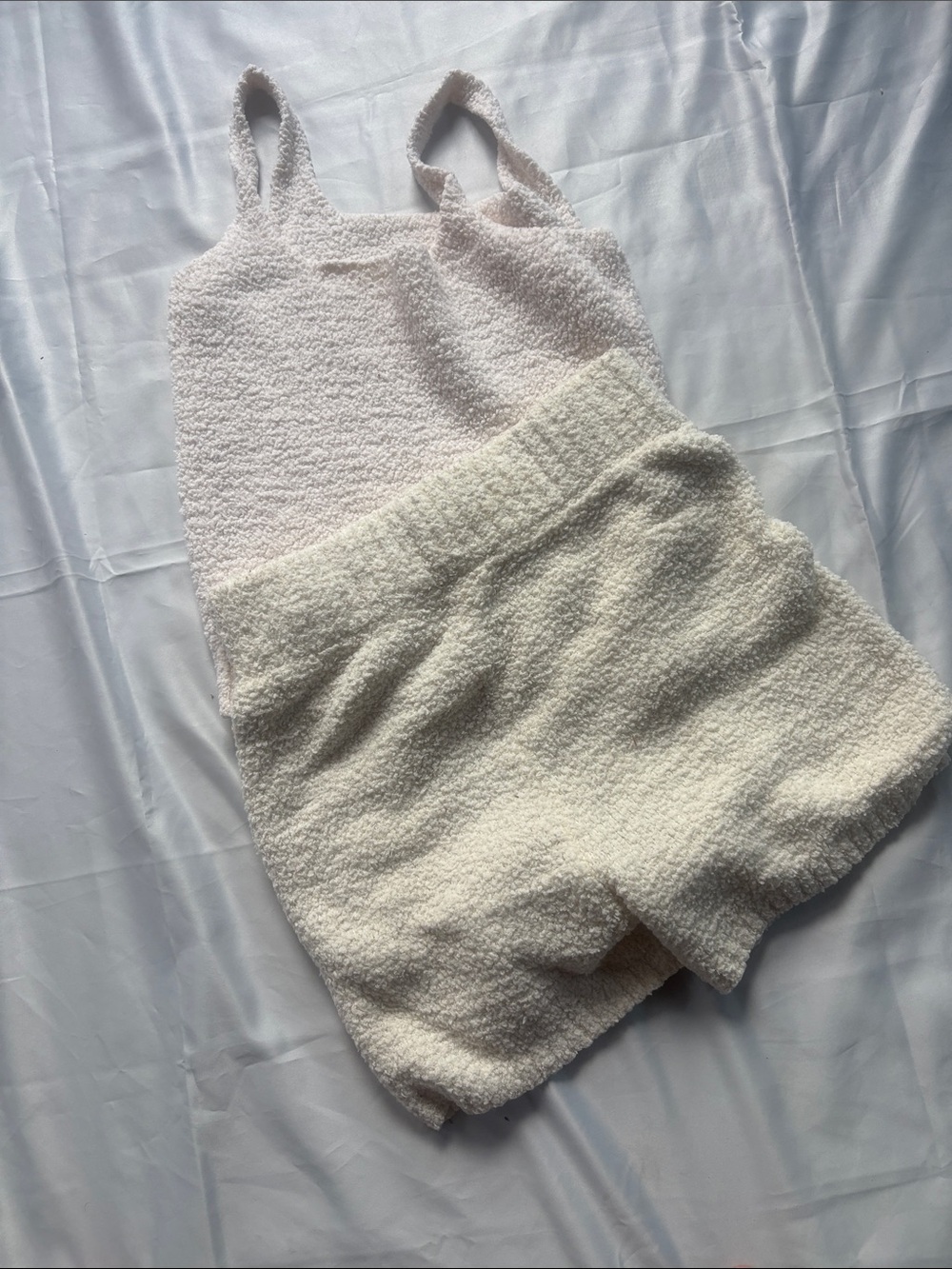 SKIMS Two-Tone Cozy Bouclé Tank Romper in Light Pink & Cream